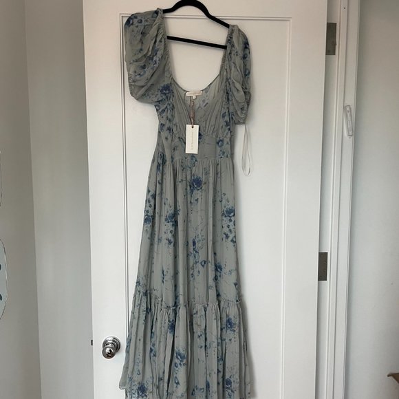 LoveShackFancy Angie Midi-dress Celestia Floral Print Silk-Geogette Gathered - Picture 9 of 14